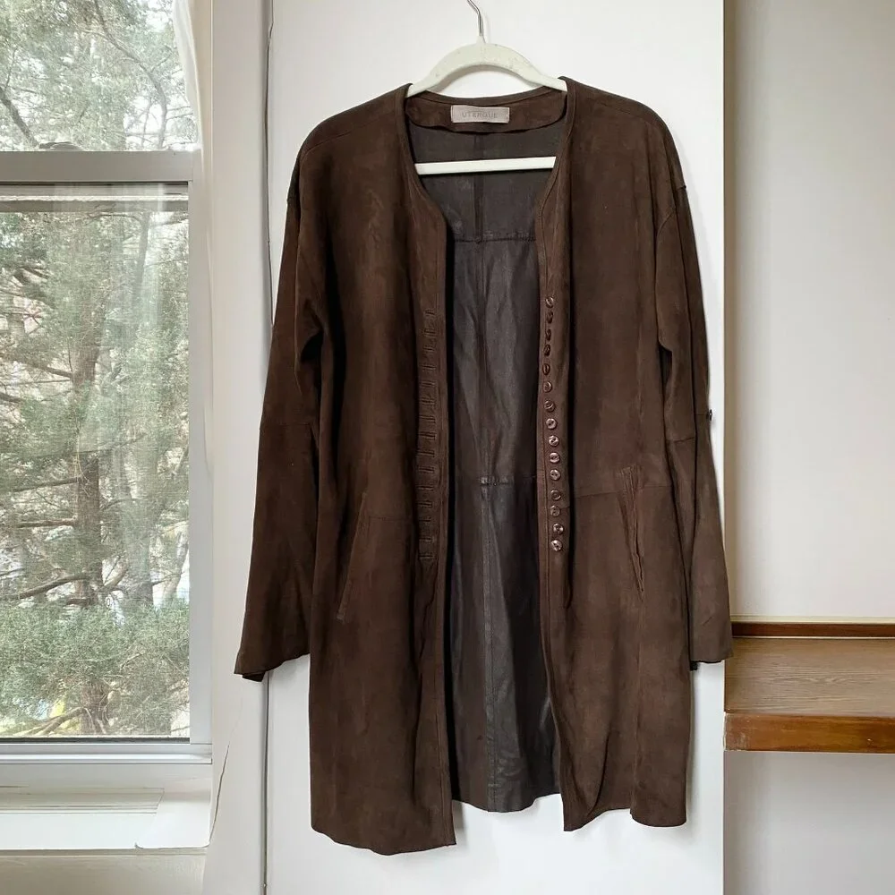 Vintage Uterque Long Suede Jacket Brown